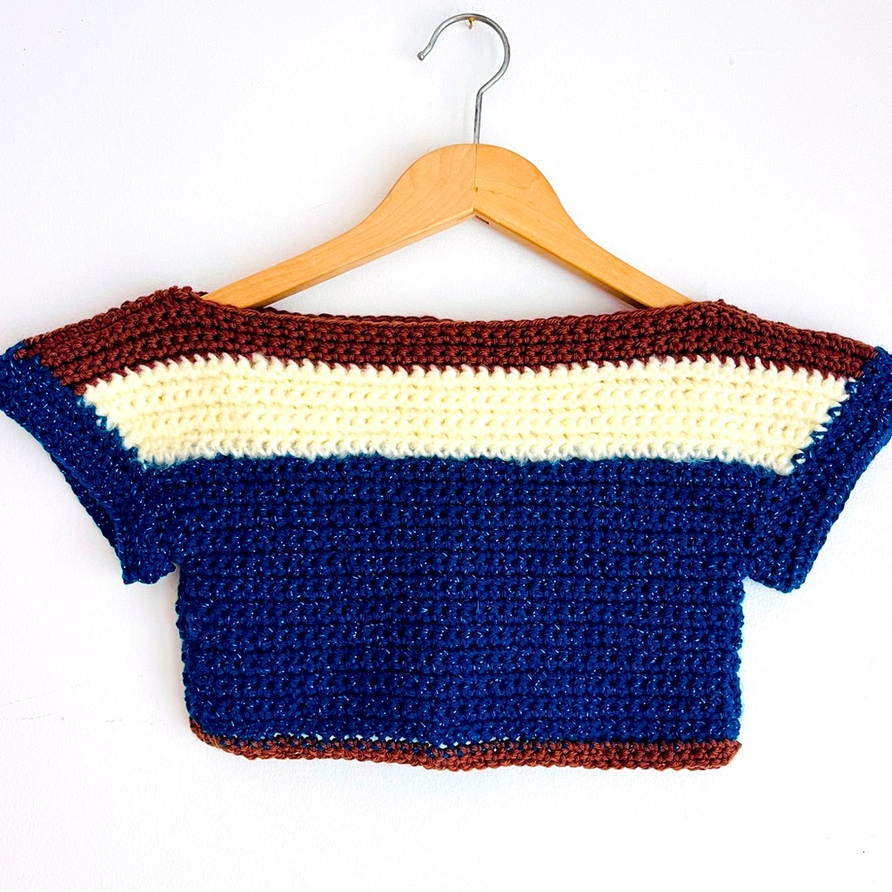 Crop top blue and cream crochet handmade crop top for summer boho chic